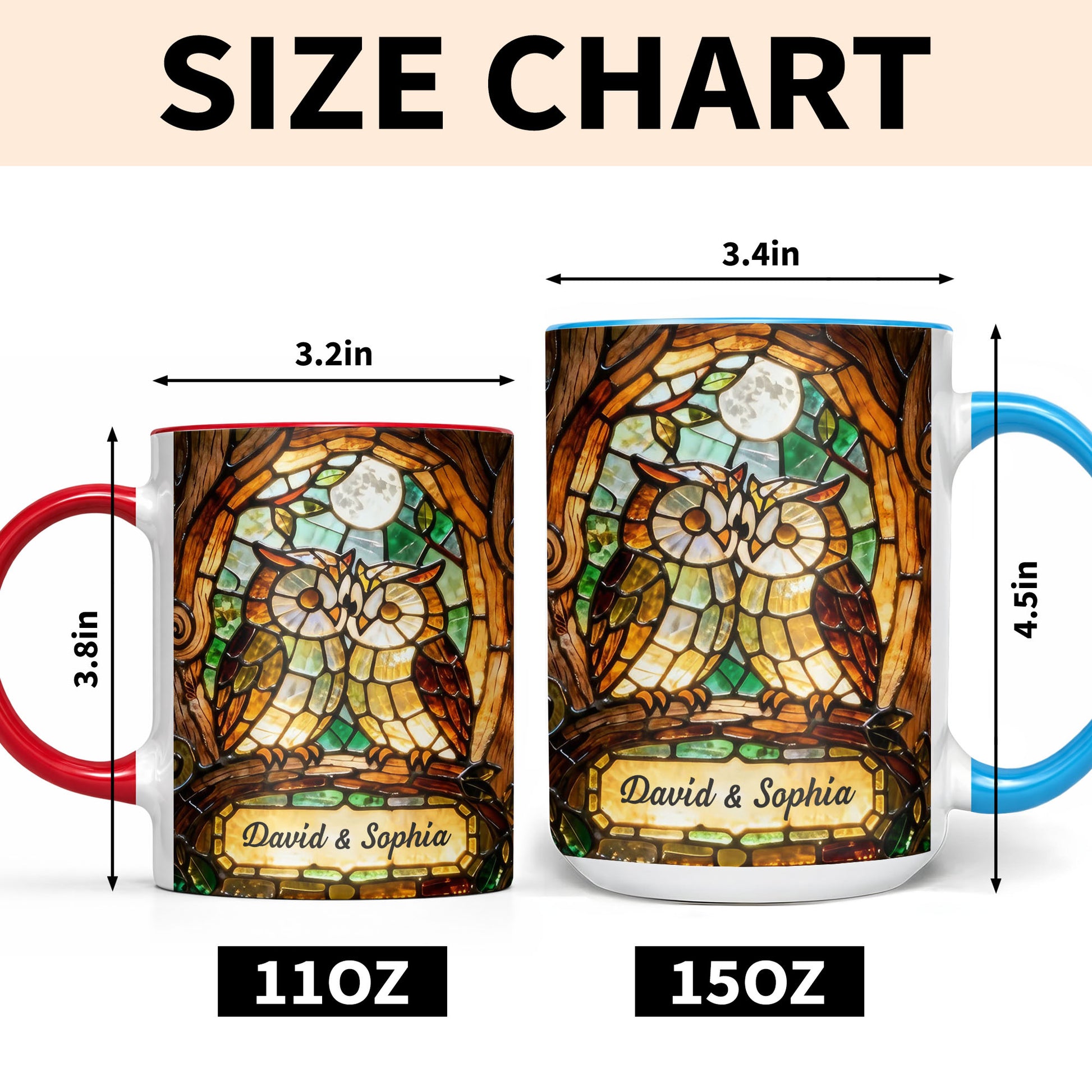 Two Owls In Love Under The Moonlight Stained Glass Design