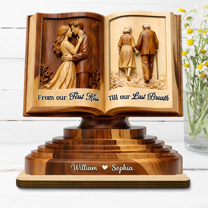 From Our First Kiss Till Our Last Breath Couple Book Wood Carving