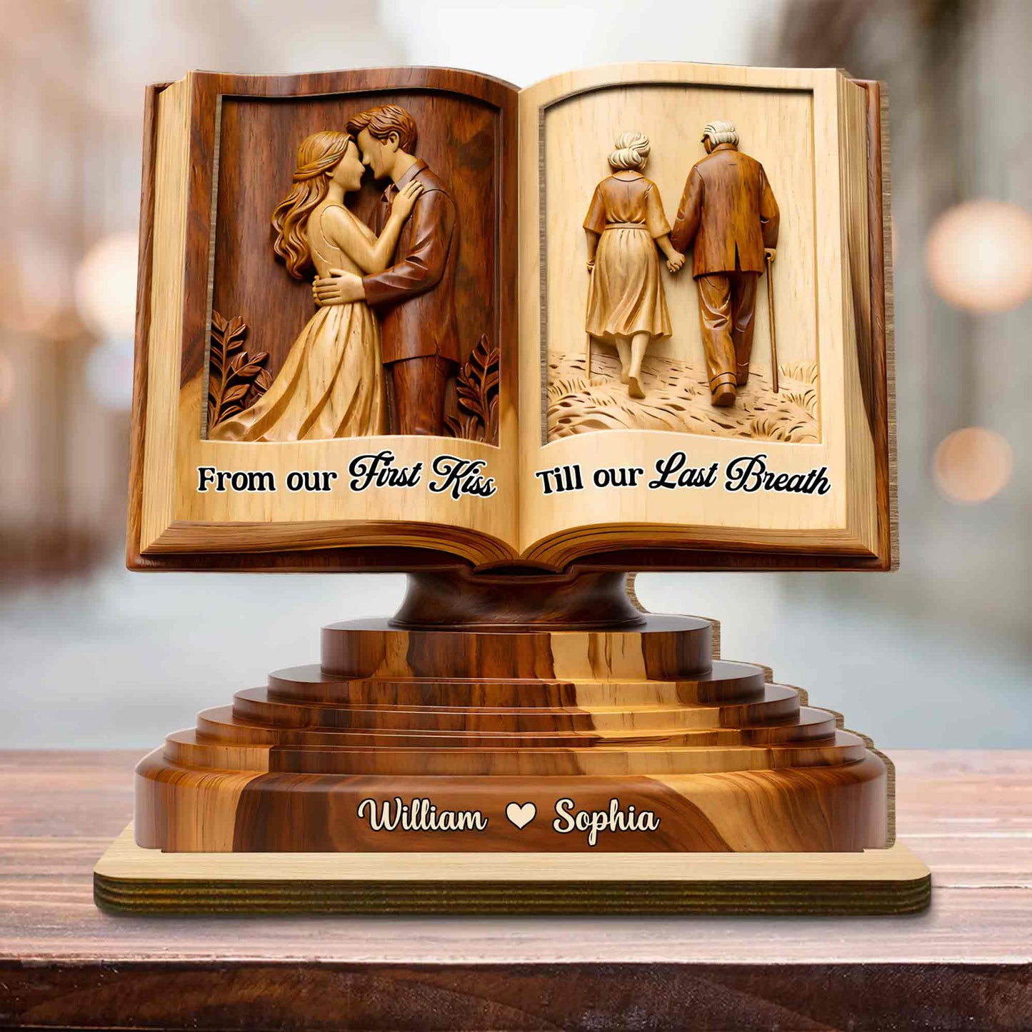 From Our First Kiss Till Our Last Breath Couple Book Wood Carving