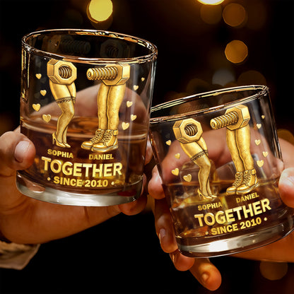 Together Since Nut And Bolt Design With Sexy Legs And Hearts - Personalized Custom Whiskey Glass - CPL1403_RWG