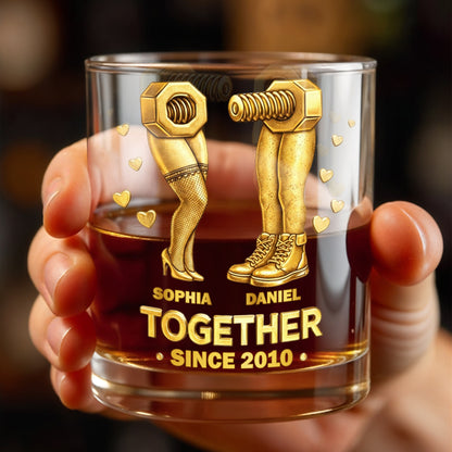 Together Since Nut And Bolt Design With Sexy Legs And Hearts - Personalized Custom Whiskey Glass - CPL1403_RWG