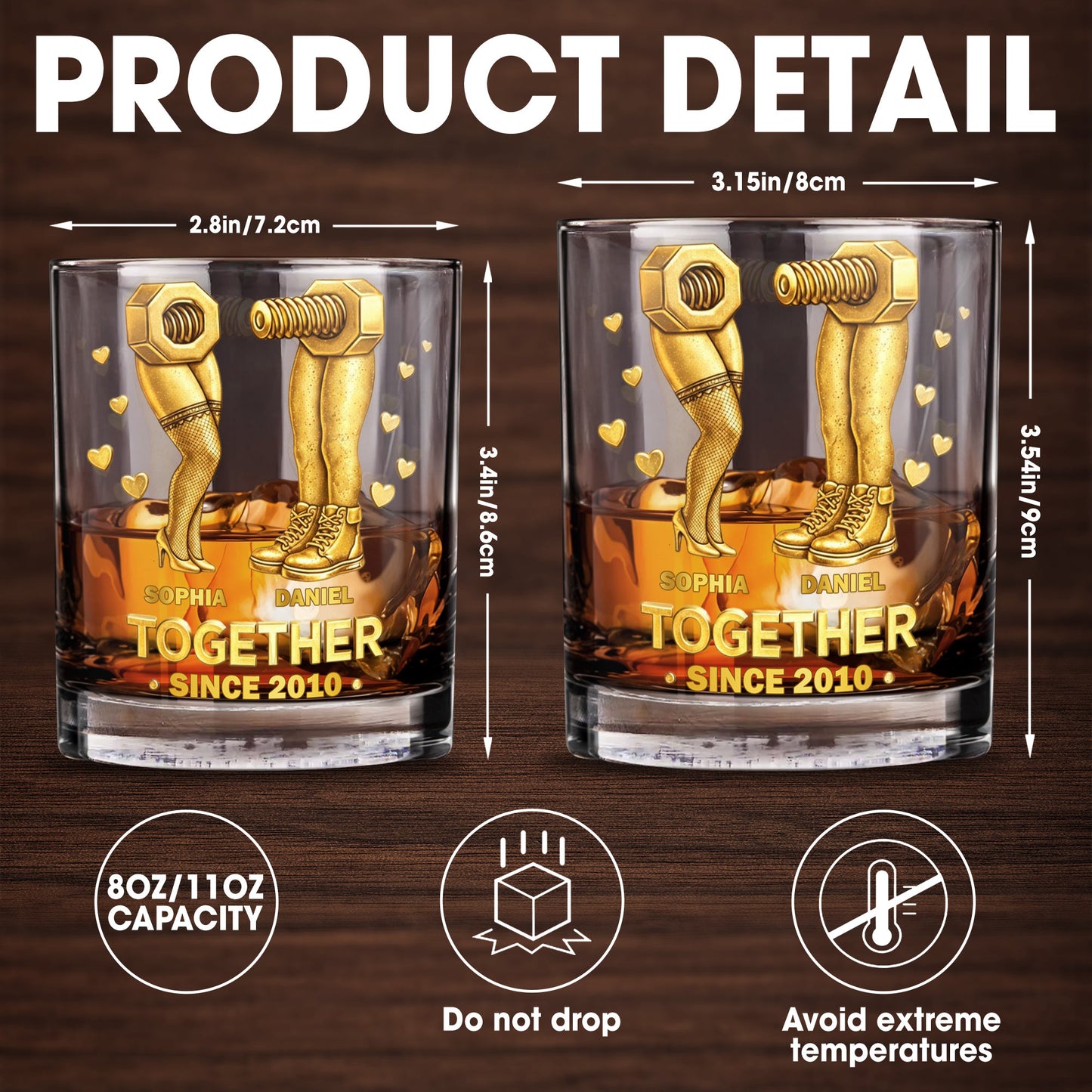 Together Since Nut And Bolt Design With Sexy Legs And Hearts - Personalized Custom Whiskey Glass - CPL1403_RWG