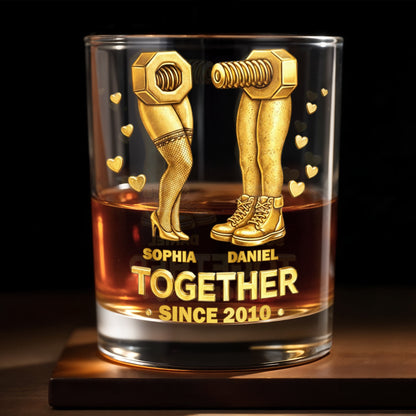 Together Since Nut And Bolt Design With Sexy Legs And Hearts - Personalized Custom Whiskey Glass - CPL1403_RWG