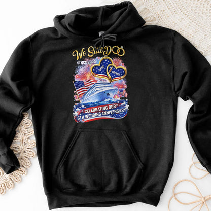 We Still Do Wedding Anniversary Cruise Ship With American Flag And Hearts - Personalized Custom Unisex T-shirt, Hoodie - CPL1412_BBAS