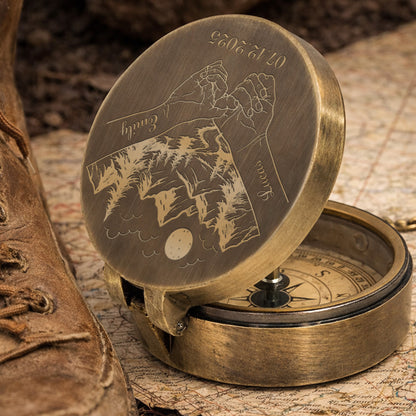 Wherever Your Adventures Take You Holding Hands Mountain Forest Scene - Personalized Engraved Brass Compass - CPL1413_ECPASS