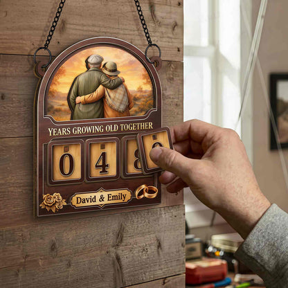 Years Growing Old Together Tracker Sign With Old Couple And Roses - Personalized Custom Tracker Sign - CPL1417_TRASIG