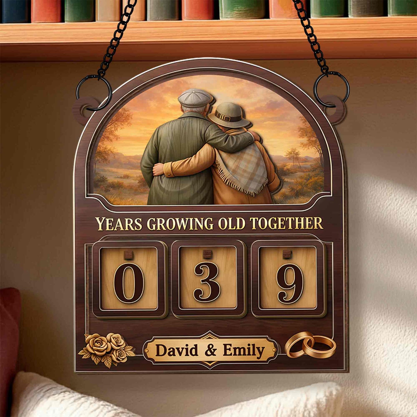 Years Growing Old Together Tracker Sign With Old Couple And Roses - Personalized Custom Tracker Sign - CPL1417_TRASIG