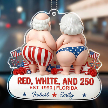 Red, White, And 250 Patriotic Couple In Stars And Stripes - Personalized Custom Acrylic Ornament, Car Hanging Ornament - CPL1442_ACA