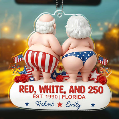 Red, White, And 250 Patriotic Couple In Stars And Stripes - Personalized Custom Acrylic Ornament, Car Hanging Ornament - CPL1442_ACA