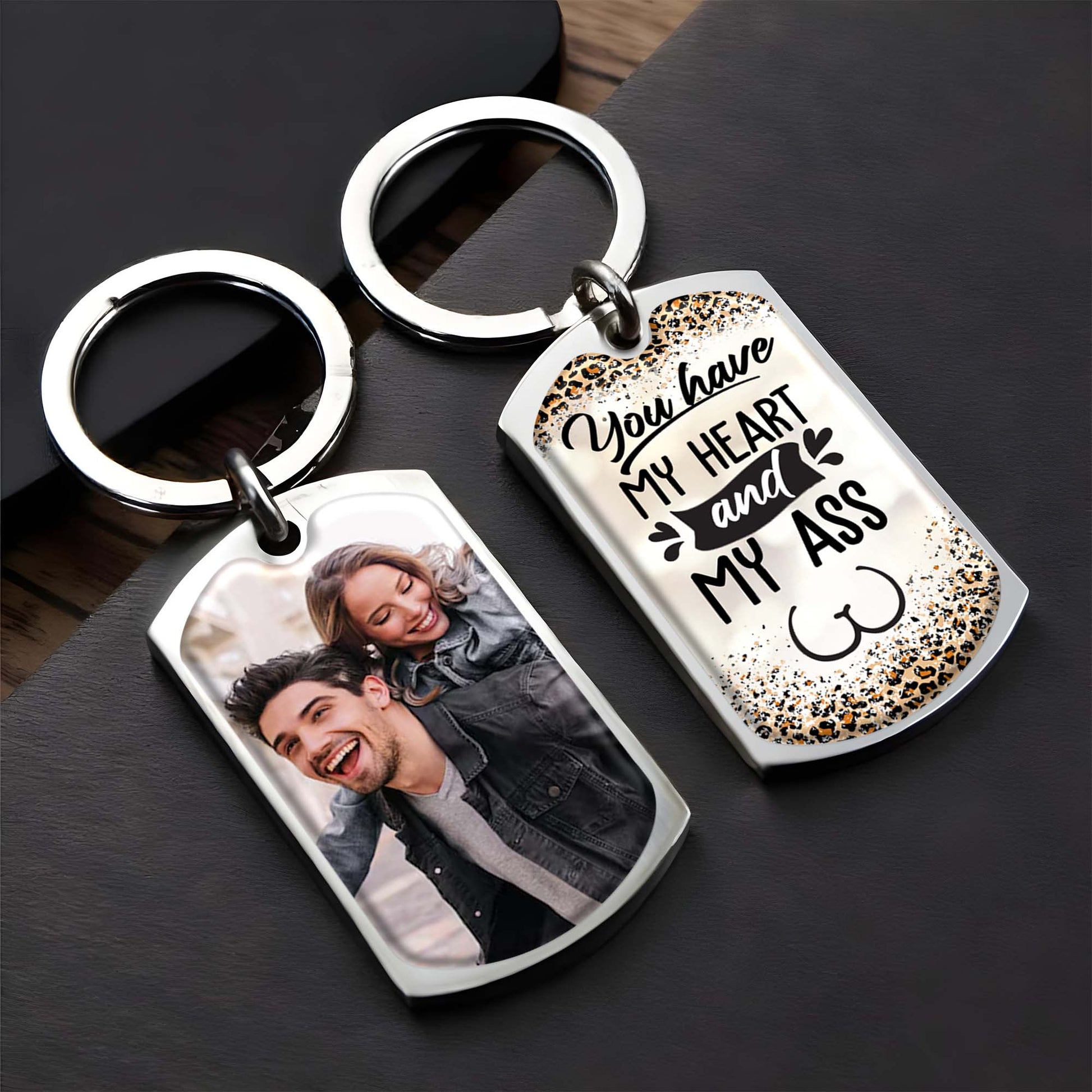 You Have My Heart And My A** Keychain With Heart And Peach Design