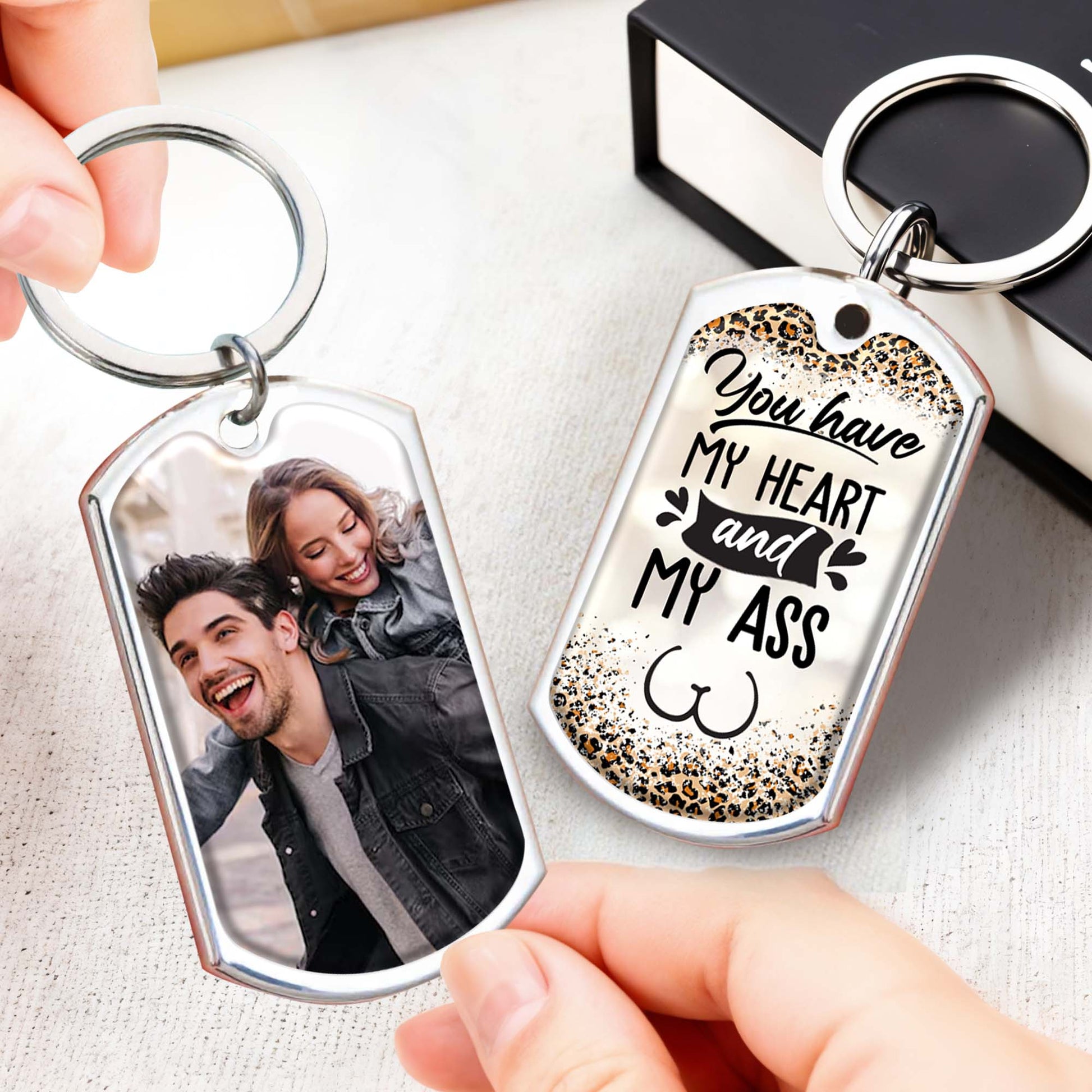 You Have My Heart And My A** Keychain With Heart And Peach Design