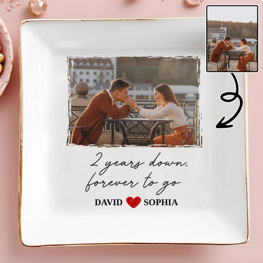 Two Years Down Forever To Go Custom Photo Heart - Personalized Custom Jewelry Dish, Square Ceramic Dish - CPL1459_SCRD