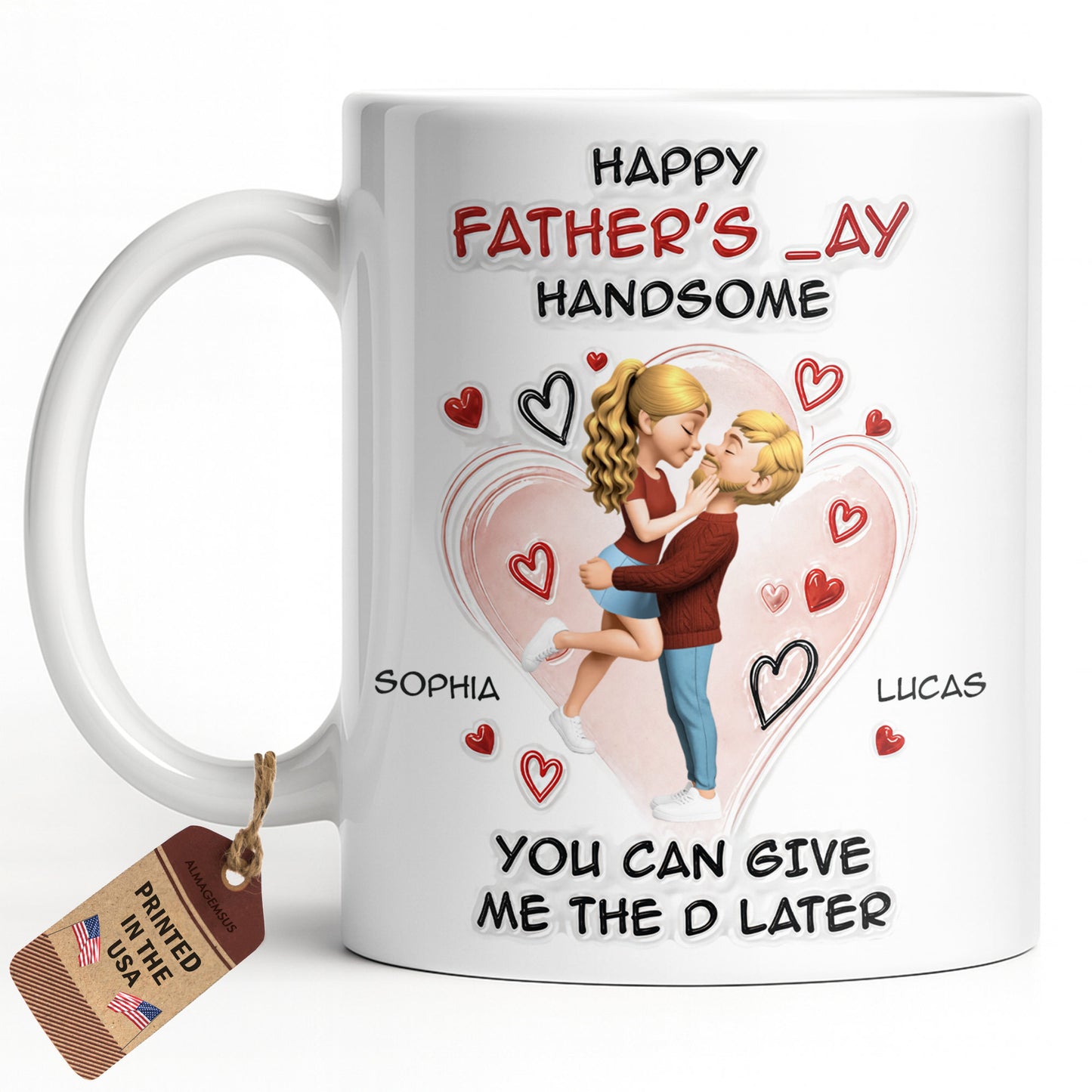Happy Father's Day Handsome Couple Art Hearts Design - Personalized Custom Coffee Mug - CPL1464_MG