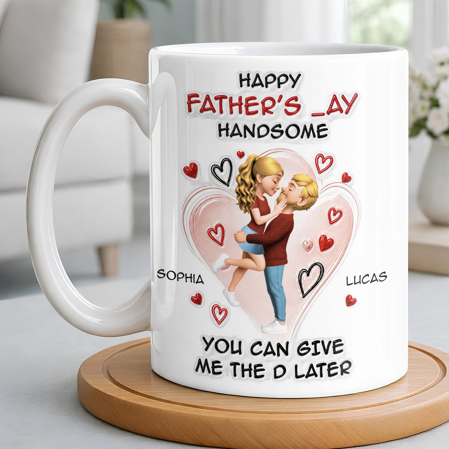 Happy Father's Day Handsome Couple Art Hearts Design - Personalized Custom Coffee Mug - CPL1464_MG