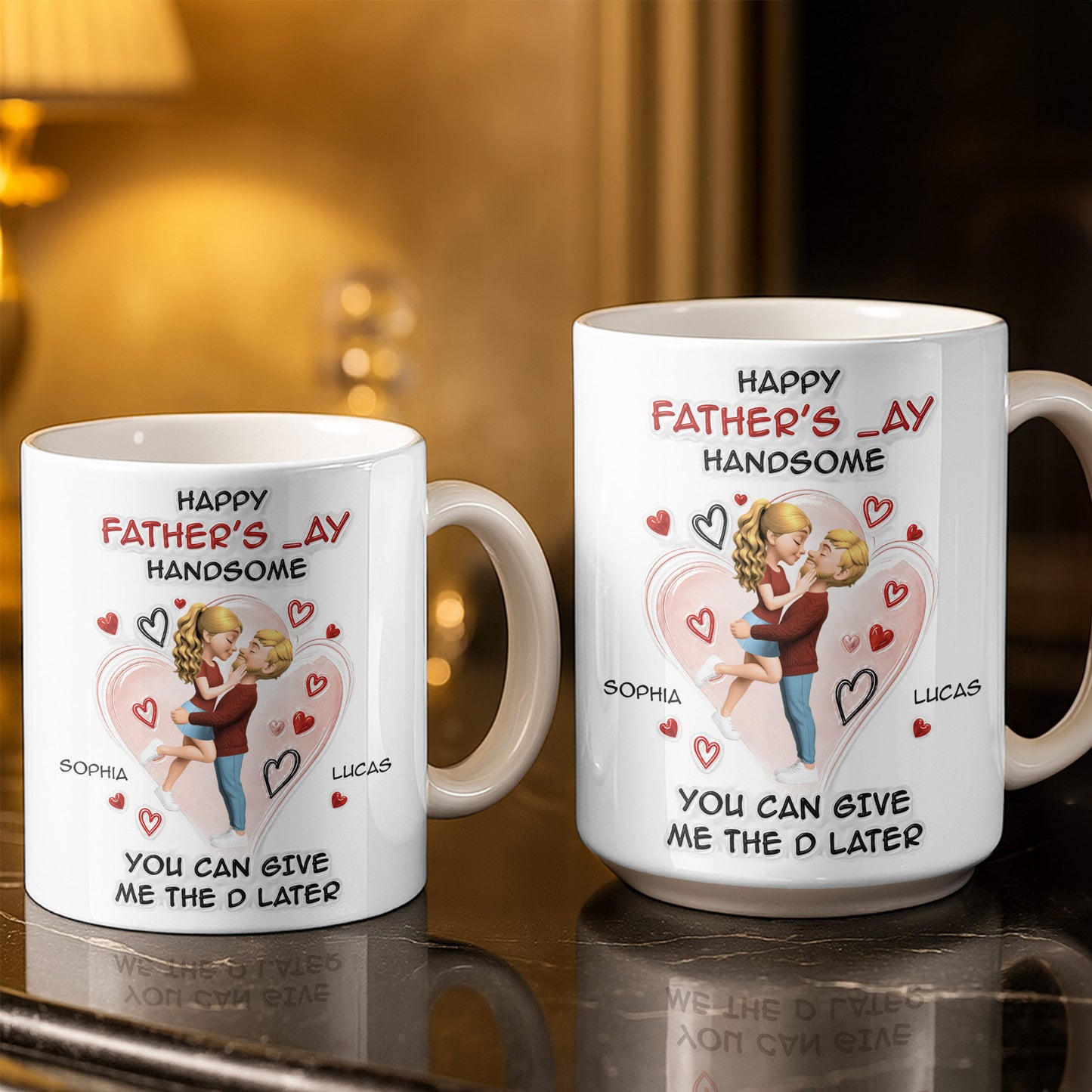 Happy Father's Day Handsome Couple Art Hearts Design - Personalized Custom Coffee Mug - CPL1464_MG