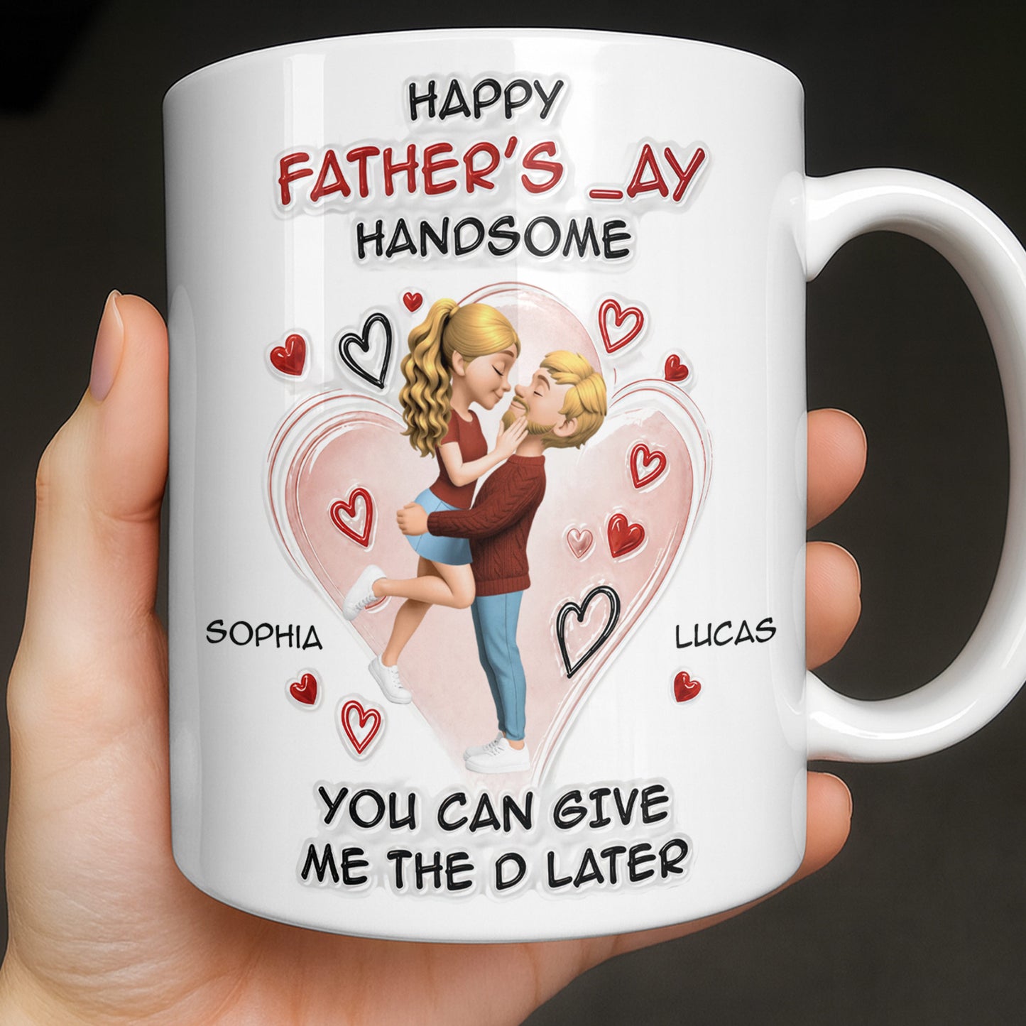 Happy Father's Day Handsome Couple Art Hearts Design - Personalized Custom Coffee Mug - CPL1464_MG