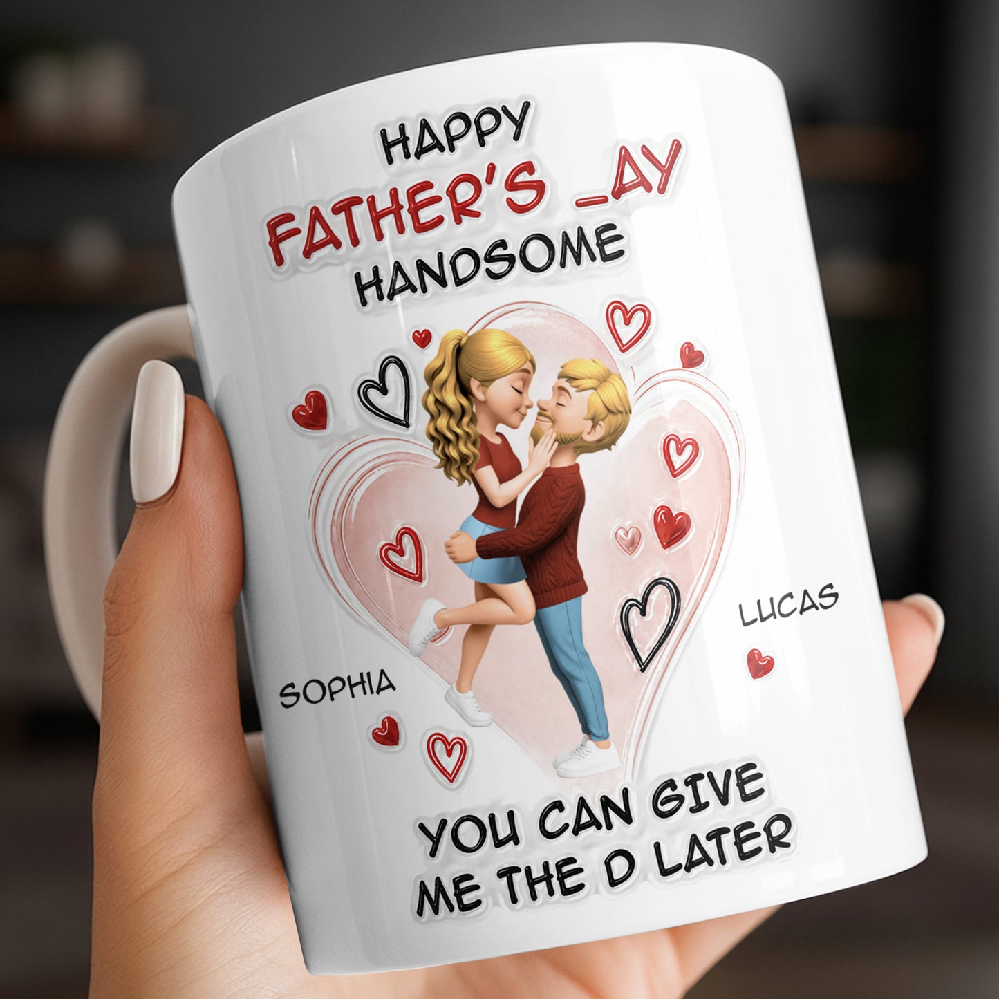 Happy Father's Day Handsome Couple Art Hearts Design - Personalized Custom Coffee Mug - CPL1464_MG