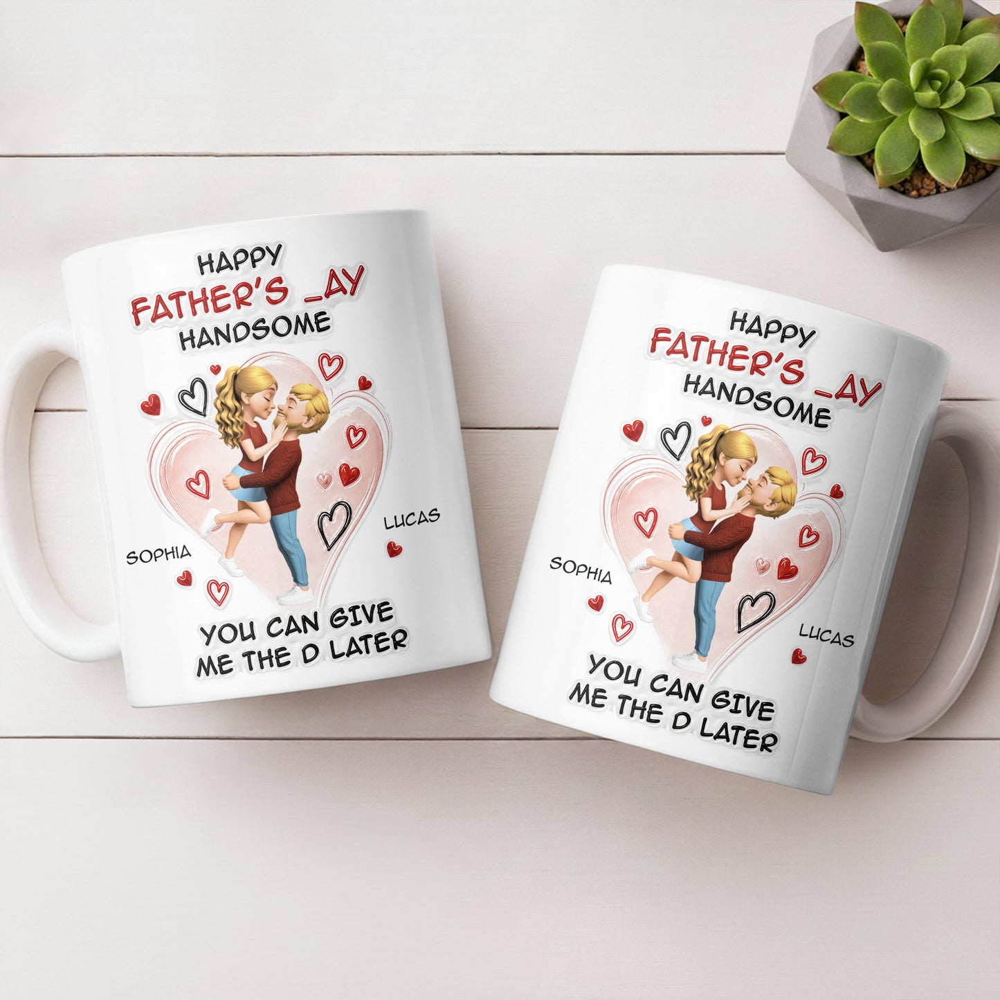 Happy Father's Day Handsome Couple Art Hearts Design - Personalized Custom Coffee Mug - CPL1464_MG