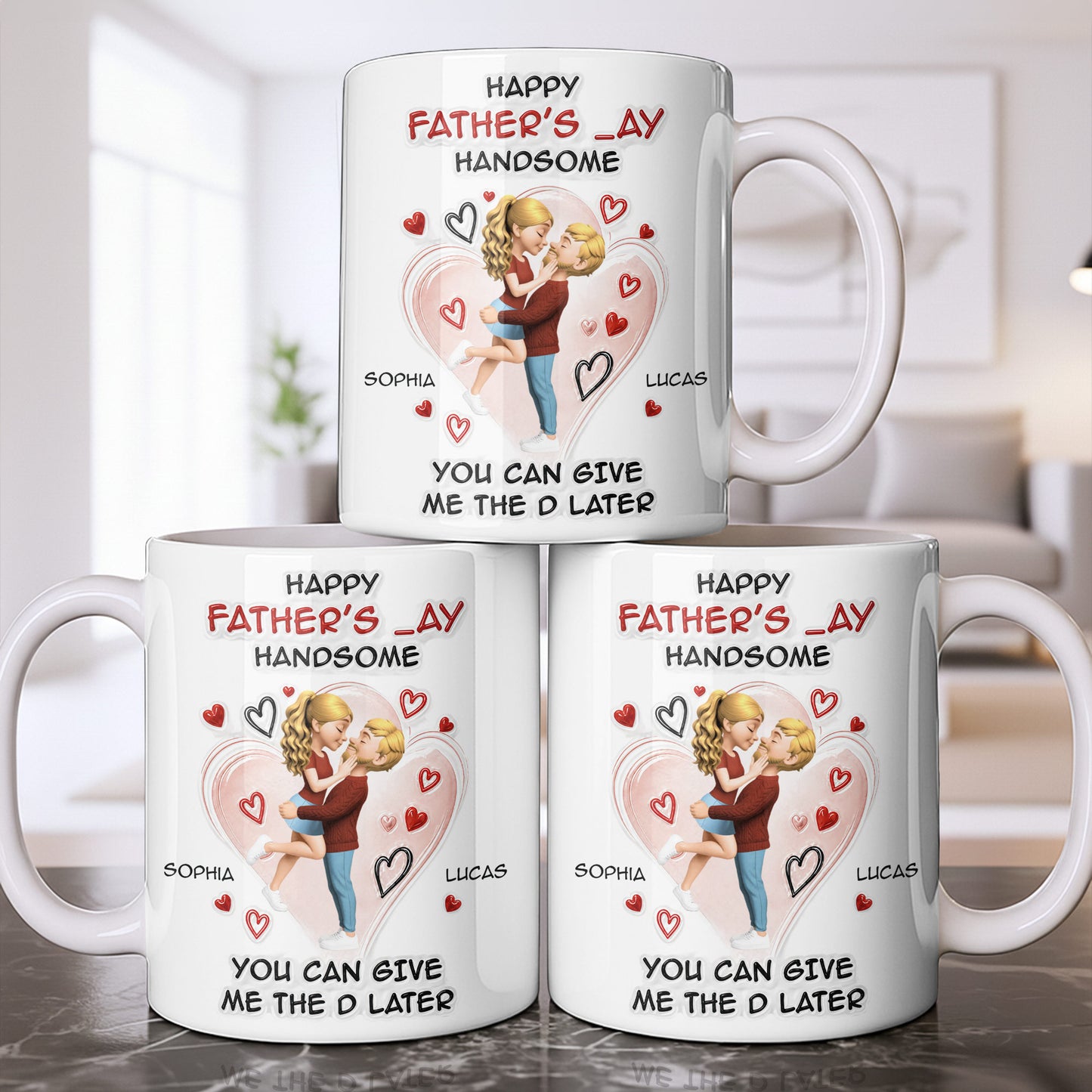 Happy Father's Day Handsome Couple Art Hearts Design - Personalized Custom Coffee Mug - CPL1464_MG