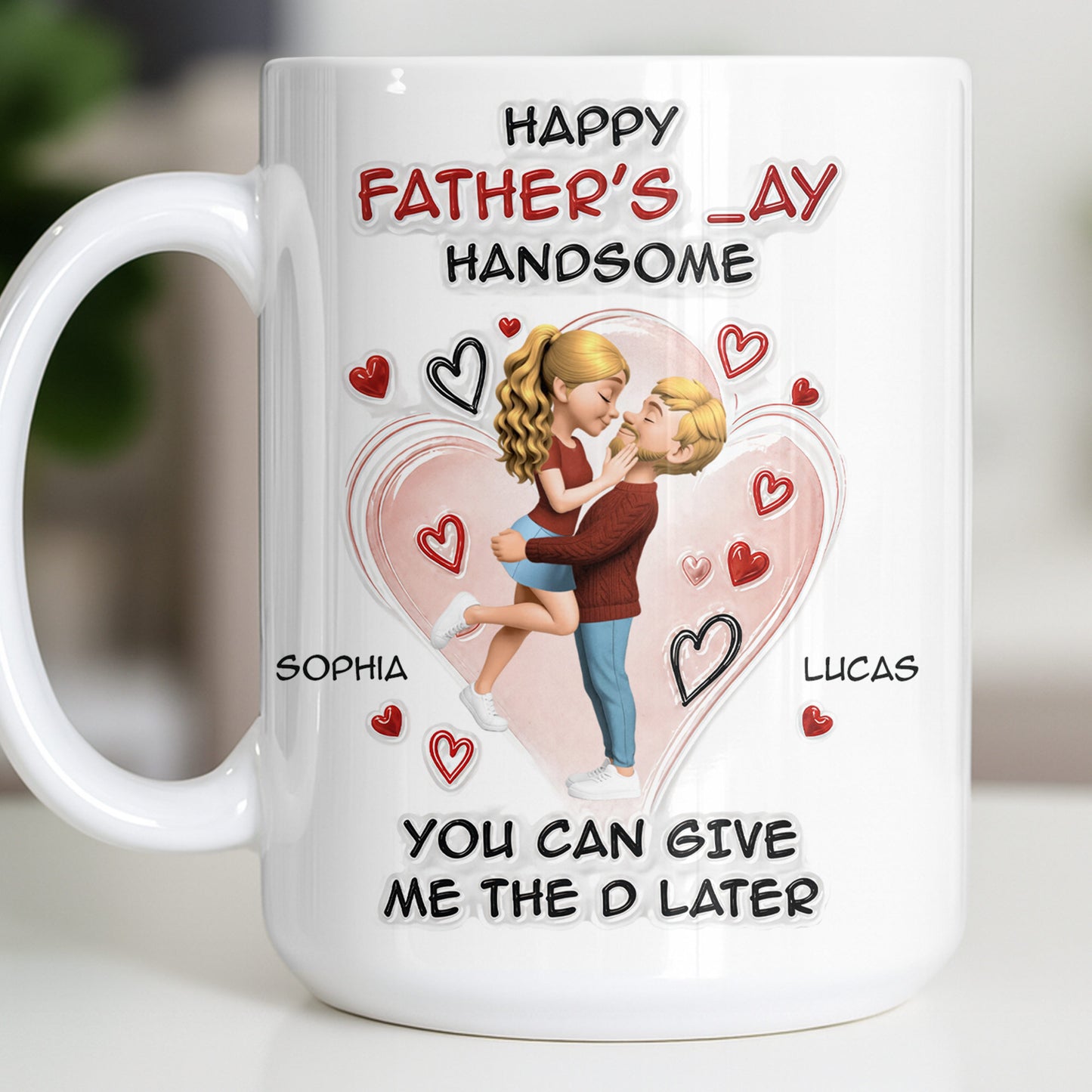 Happy Father's Day Handsome Couple Art Hearts Design - Personalized Custom Coffee Mug - CPL1464_MG