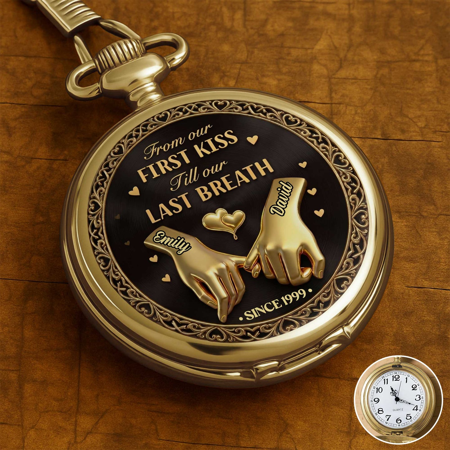 From Our First Kiss Pinky Promise Hands And Hearts - Personalized Custom Pocket Watch - CPL1466_GWATCH