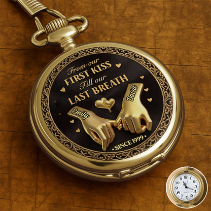 From Our First Kiss Pinky Promise Hands And Hearts - Personalized Custom Pocket Watch - CPL1466_GWATCH