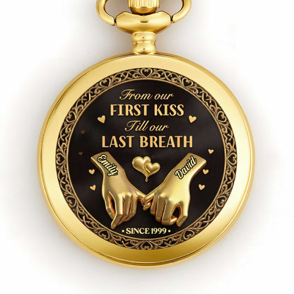 From Our First Kiss Pinky Promise Hands And Hearts - Personalized Custom Pocket Watch - CPL1466_GWATCH