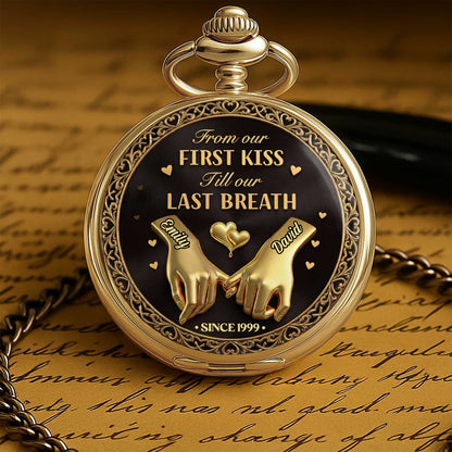 From Our First Kiss Pinky Promise Hands And Hearts - Personalized Custom Pocket Watch - CPL1466_GWATCH