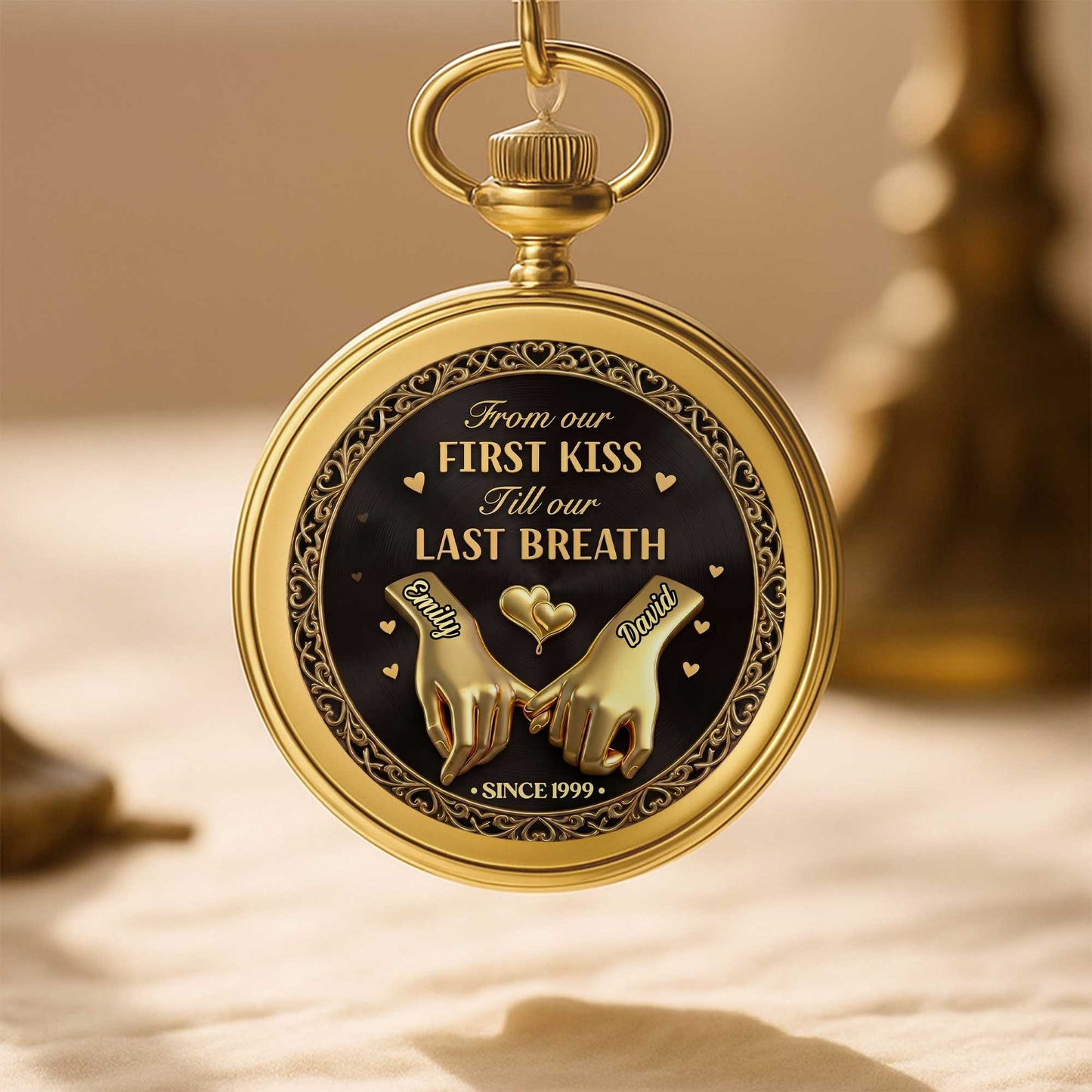 From Our First Kiss Pinky Promise Hands And Hearts - Personalized Custom Pocket Watch - CPL1466_GWATCH