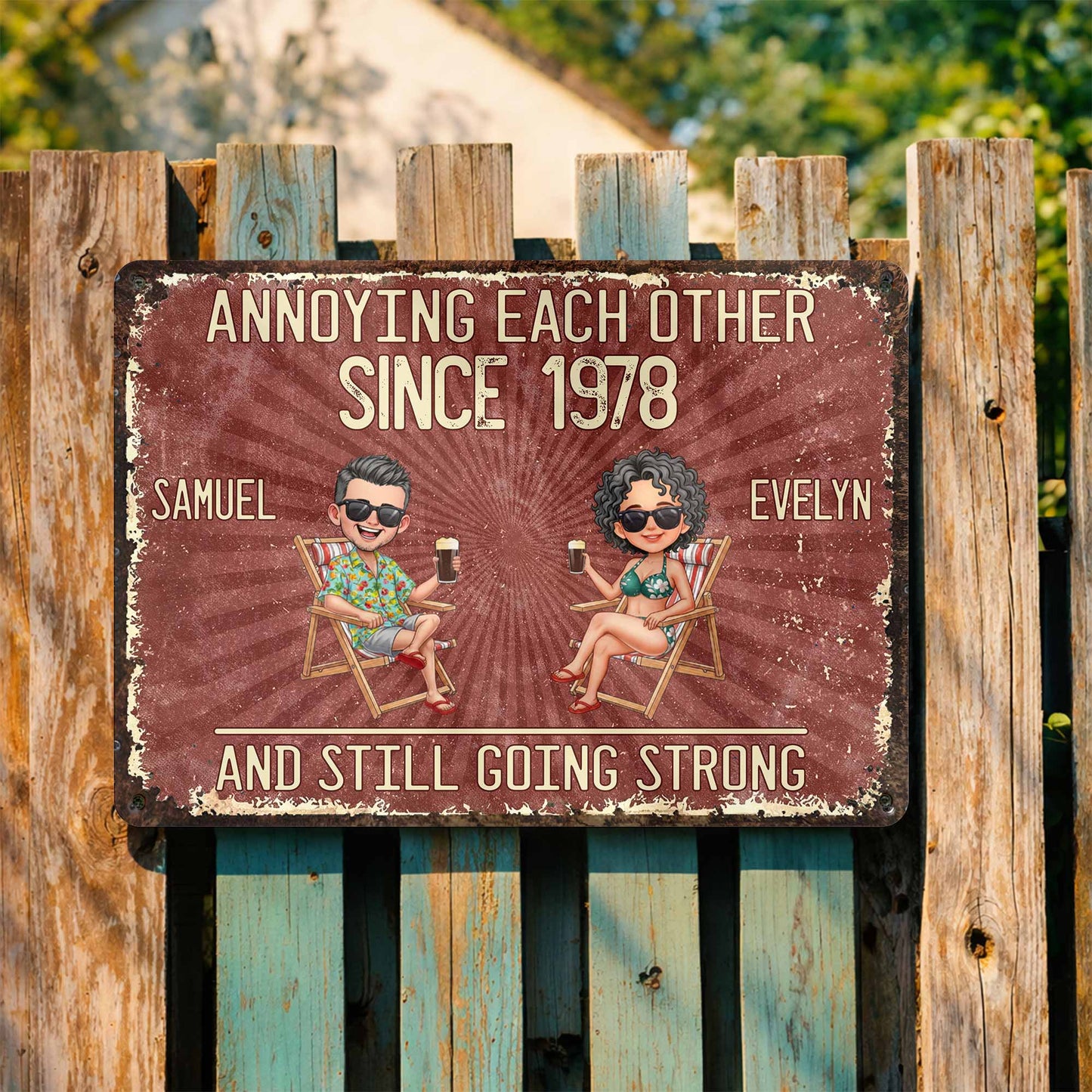Annoying Each Other Since And Still Going Strong Couple In Beach Chairs - Personalized Metal Sign - CPL1537_MSIGN