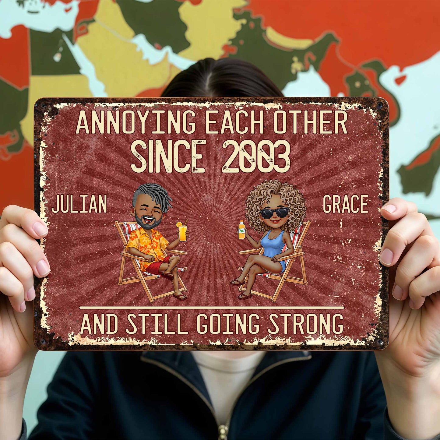 Annoying Each Other Since And Still Going Strong Couple In Beach Chairs - Personalized Metal Sign - CPL1537_MSIGN