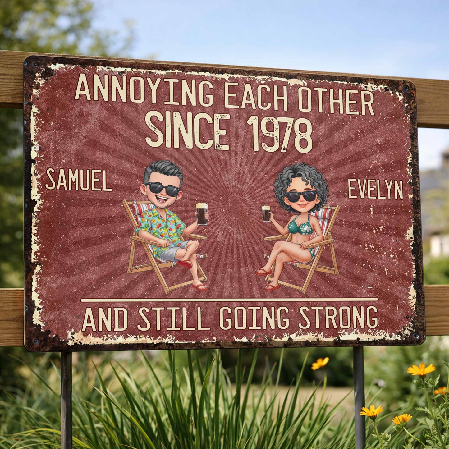 Annoying Each Other Since And Still Going Strong Couple In Beach Chairs - Personalized Metal Sign - CPL1537_MSIGN