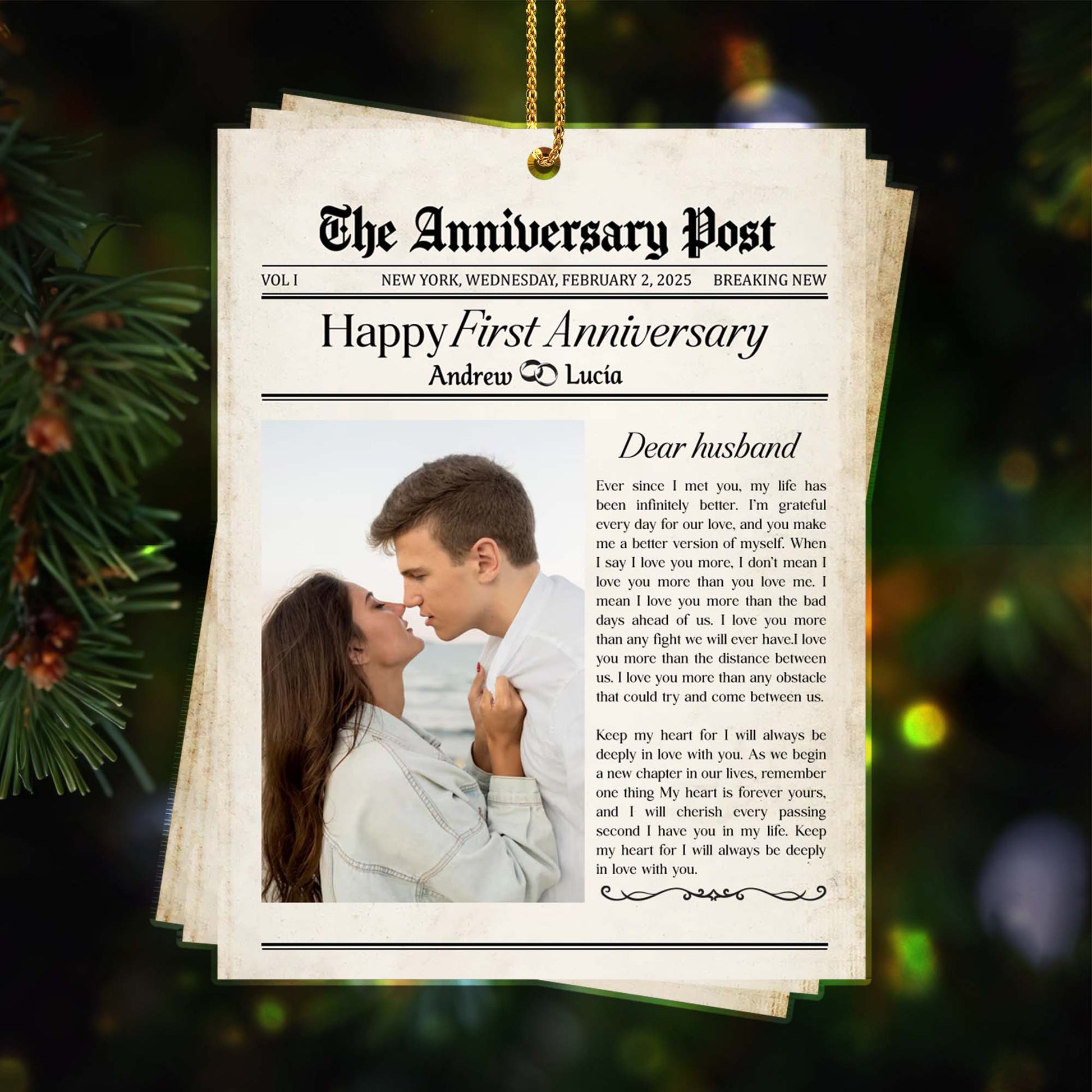 Happy First Anniversary Dear Husband Newspaper Clipping