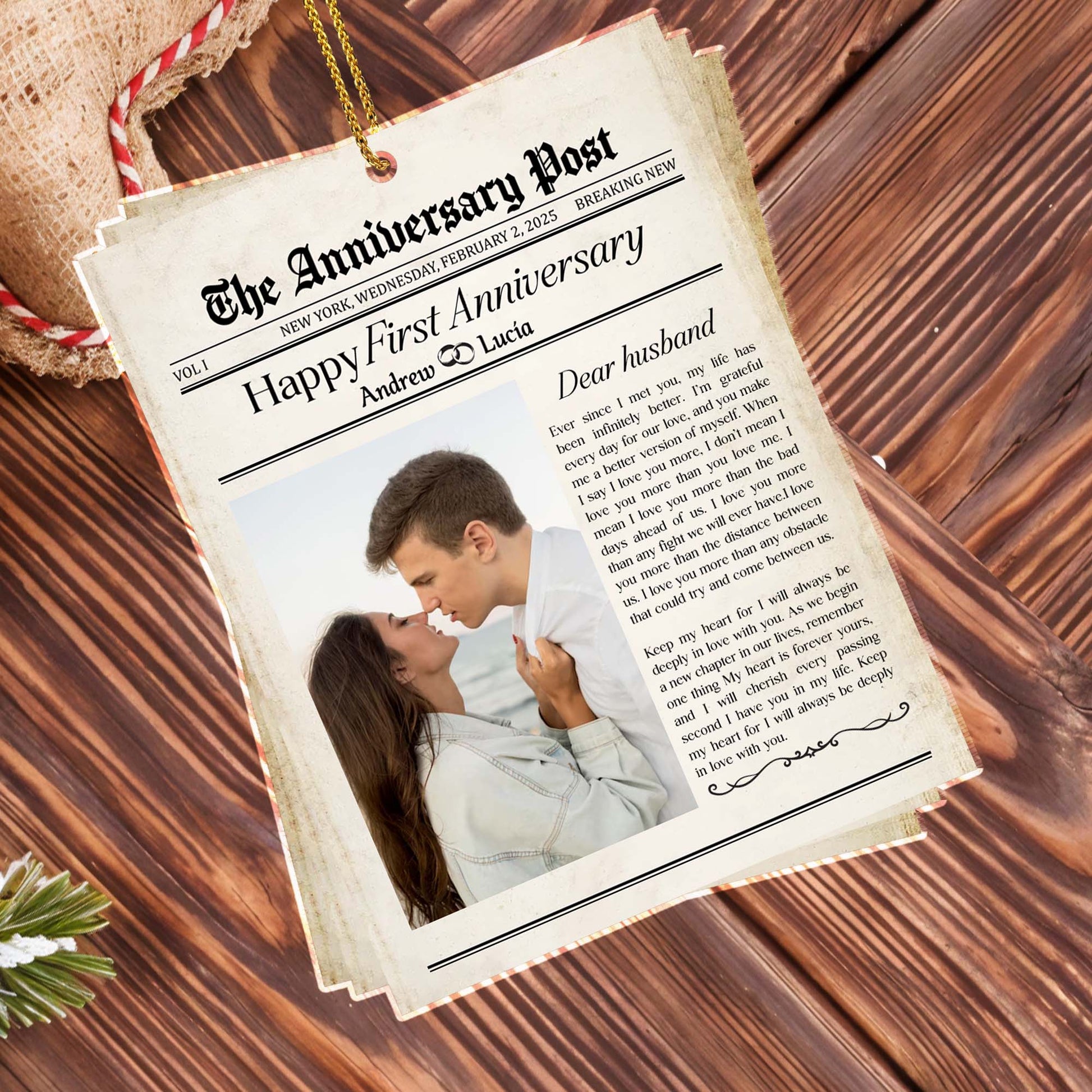 Happy First Anniversary Dear Husband Newspaper Clipping