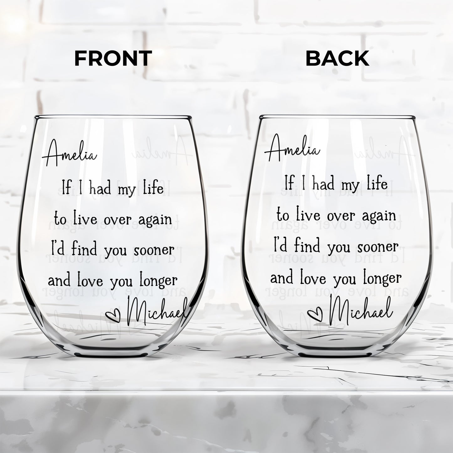 If I Had My Life To Live Over Again Find You Sooner Heart - Personalized Stemless Wine Glass - CPL1691_WIGL