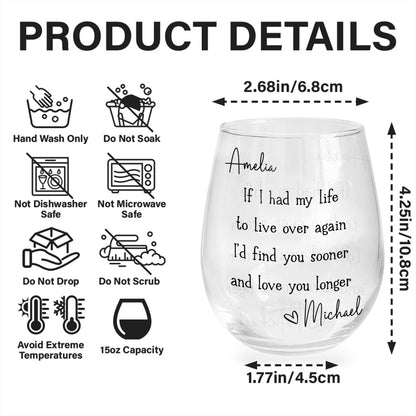 If I Had My Life To Live Over Again Find You Sooner Heart - Personalized Stemless Wine Glass - CPL1691_WIGL