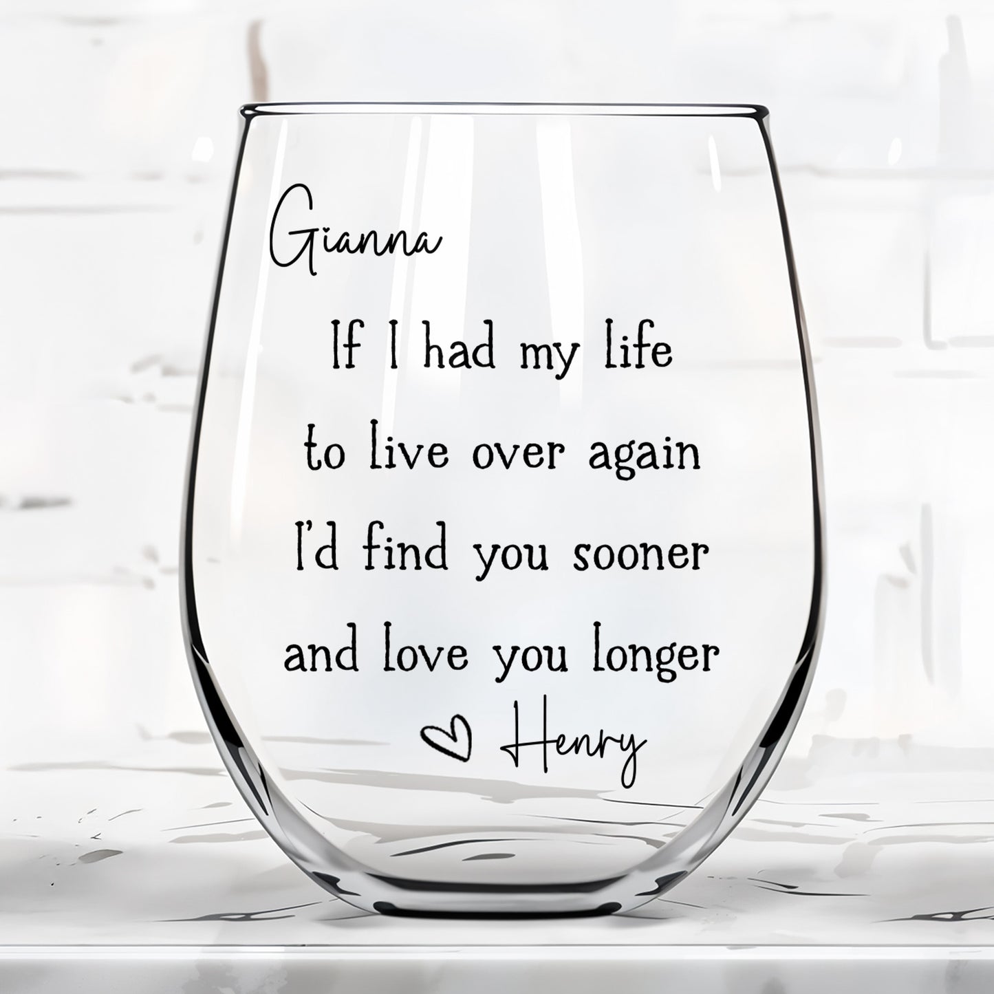 If I Had My Life To Live Over Again Find You Sooner Heart - Personalized Stemless Wine Glass - CPL1691_WIGL