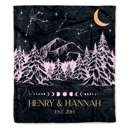 Starry Mountains And Moonlight Nights With Trees And Stars