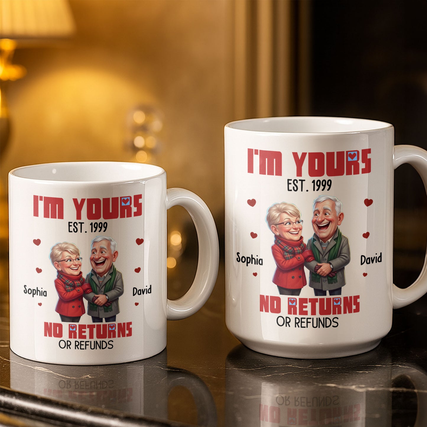 I'm Yours No Returns Or Refunds Elderly Couple And Hearts - Personalized Custom Coffee Mug - CPL1710_MG