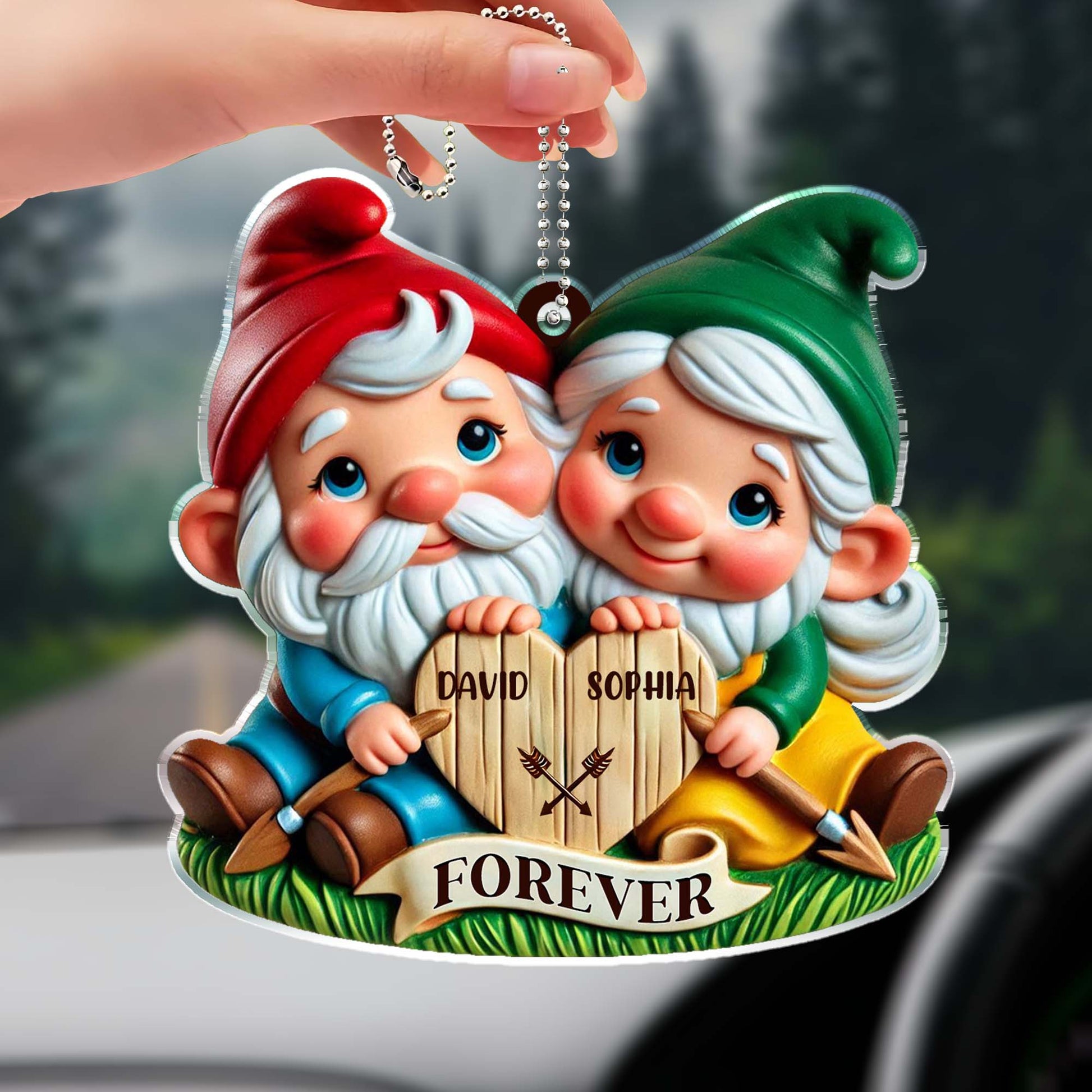 Forever Love Gnomes Holding Sign Custom Ornament