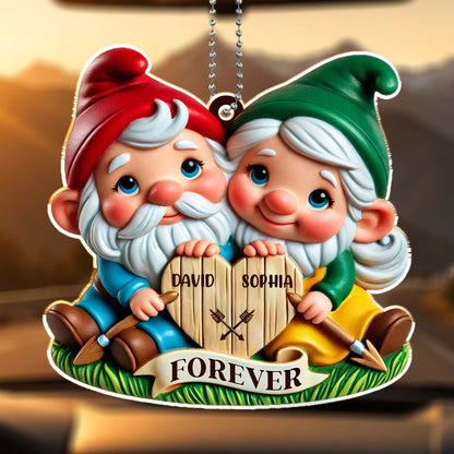 Forever Love Gnomes Holding Sign Custom Ornament