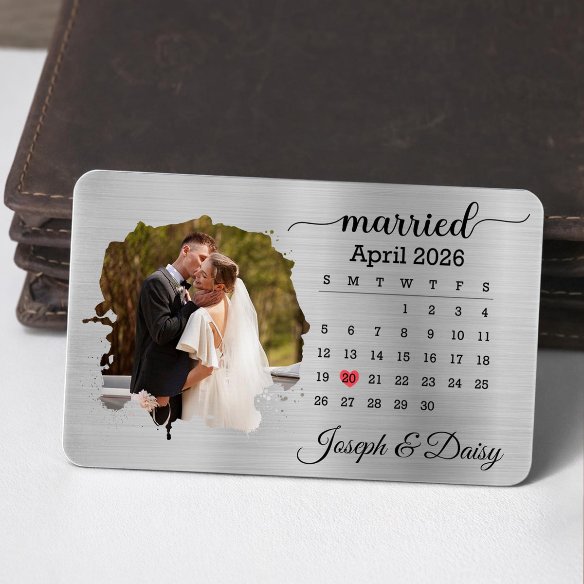 Married Custom Calendar Photo And Heart Wallet Insert - Personalized Aluminum Wallet Card - CPL1725_ALCA