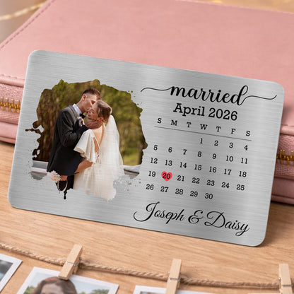 Married Custom Calendar Photo And Heart Wallet Insert - Personalized Aluminum Wallet Card - CPL1725_ALCA