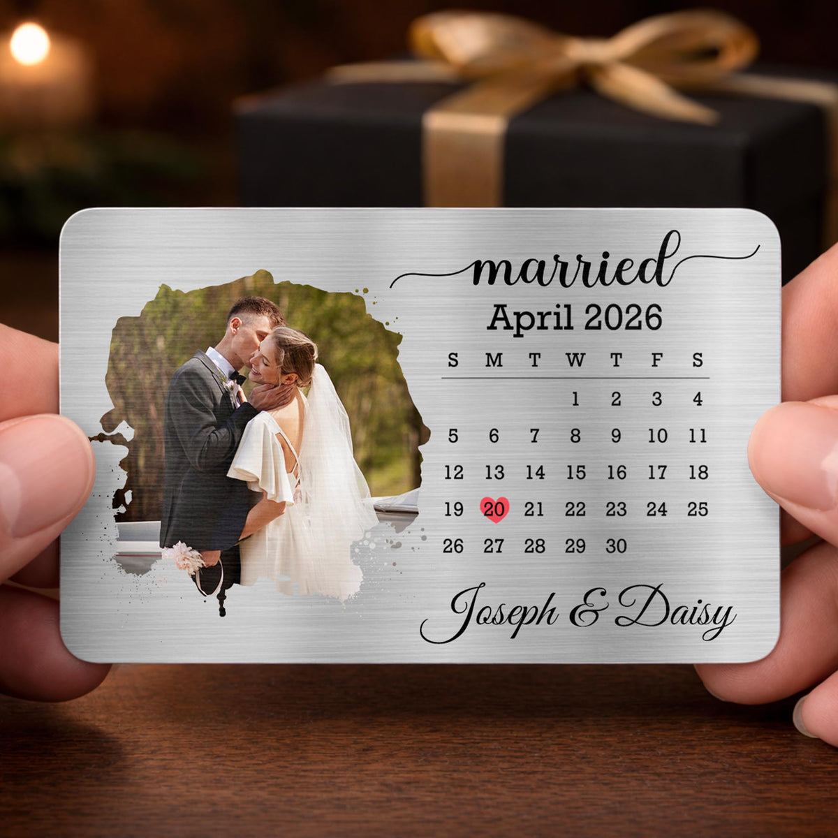 Married Custom Calendar Photo And Heart Wallet Insert - Personalized Aluminum Wallet Card - CPL1725_ALCA