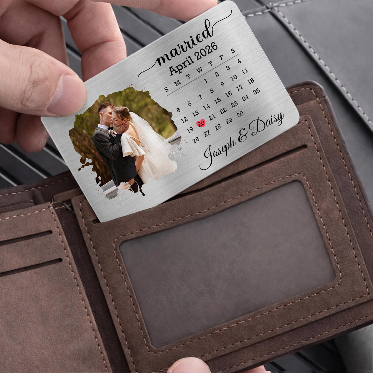 Married Custom Calendar Photo And Heart Wallet Insert - Personalized Aluminum Wallet Card - CPL1725_ALCA