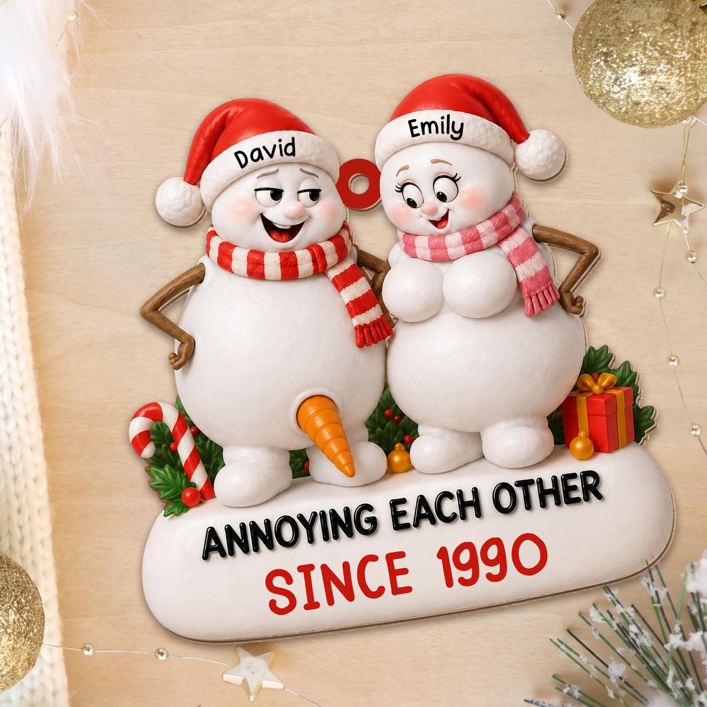Annoying Each Other Since Funny Snowman Couple Ornament - Personalized Custom Wood Ornament, Custom Shaped - CPL1737_WDO