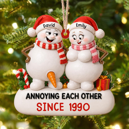 Annoying Each Other Since Funny Snowman Couple Ornament - Personalized Custom Wood Ornament, Custom Shaped - CPL1737_WDO