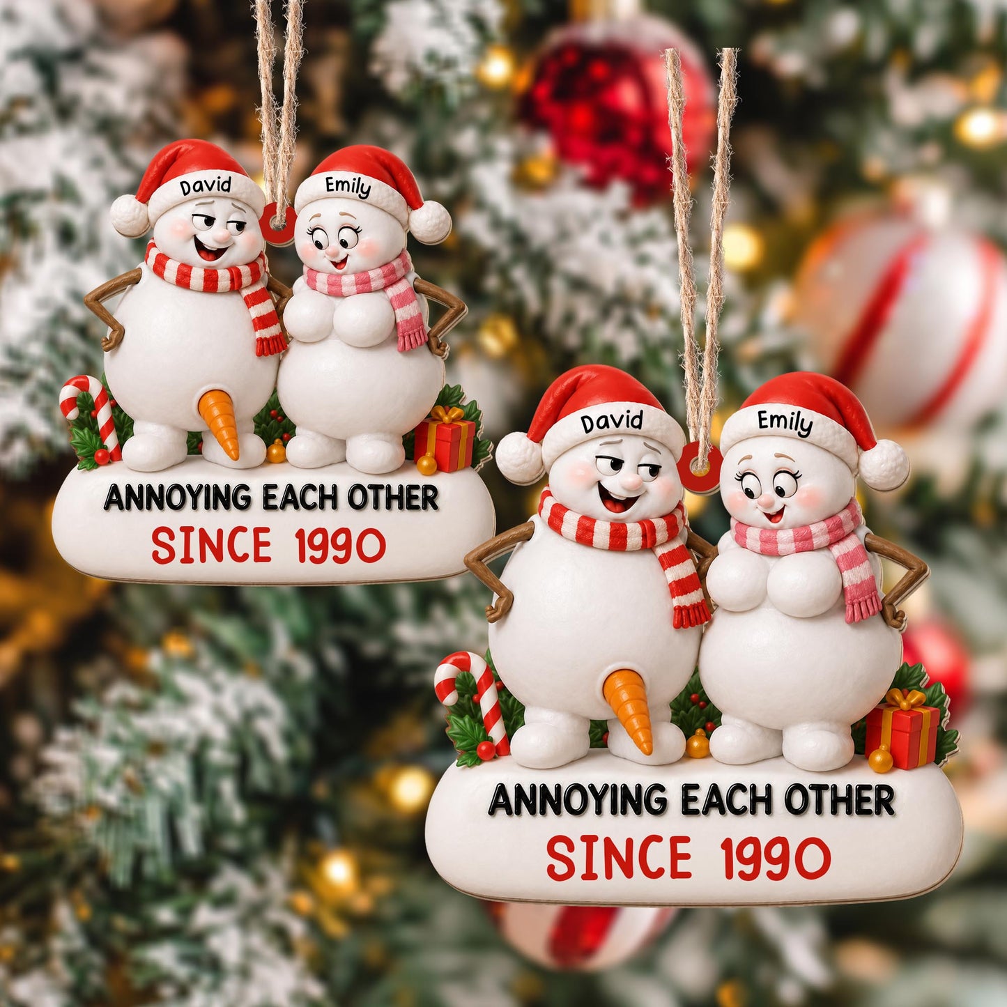 Annoying Each Other Since Funny Snowman Couple Ornament - Personalized Custom Wood Ornament, Custom Shaped - CPL1737_WDO