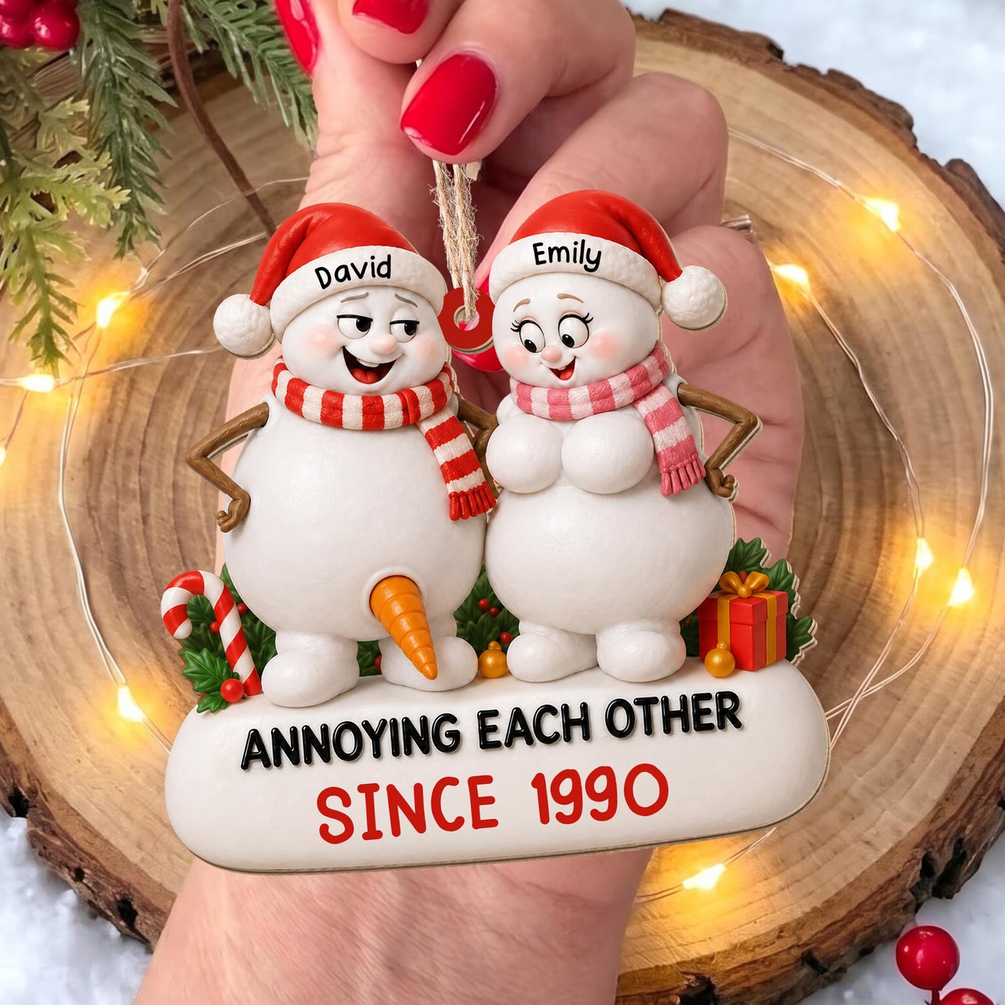 Annoying Each Other Since Funny Snowman Couple Ornament - Personalized Custom Wood Ornament, Custom Shaped - CPL1737_WDO