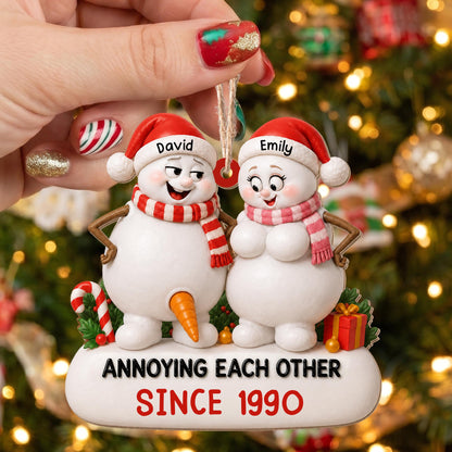Annoying Each Other Since Funny Snowman Couple Ornament - Personalized Custom Wood Ornament, Custom Shaped - CPL1737_WDO